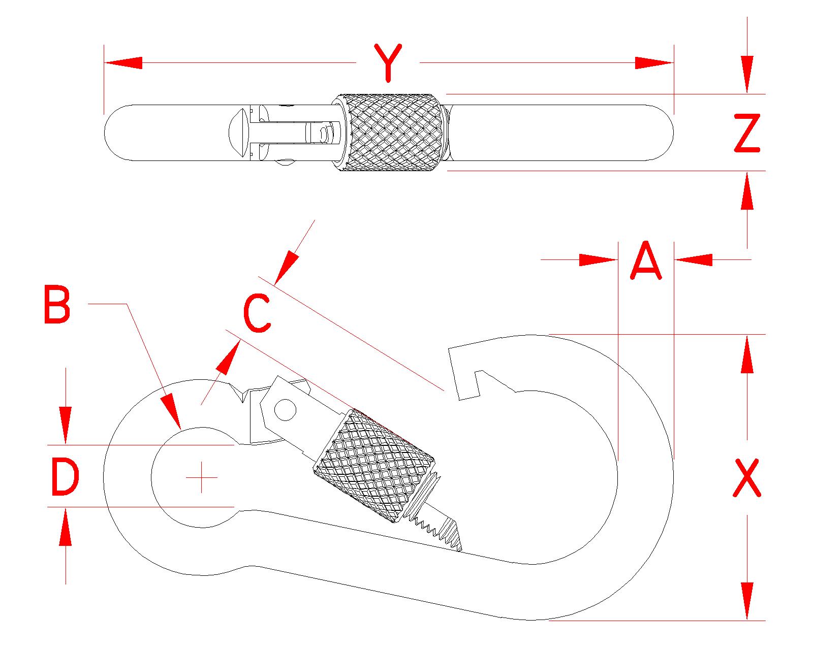 Stainless Steel Screw Lock Spring Clip, S0181-X060, S0181-X080, S0181-X100, S0181-X120, S0181-X140, Line Drawing